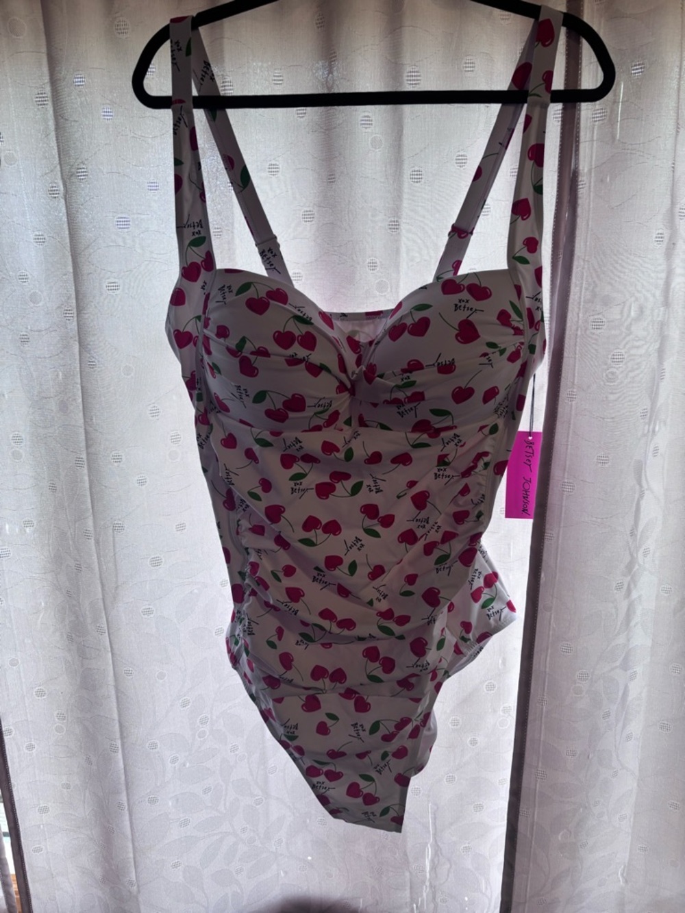 Betsey Johnson White One-Piece with Red Cherry Print